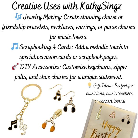 Set of 7 Gold Music Charms Guitar Enamel Jewelry Making Scrapbooking DIY Crafts - Picture 2 of 8